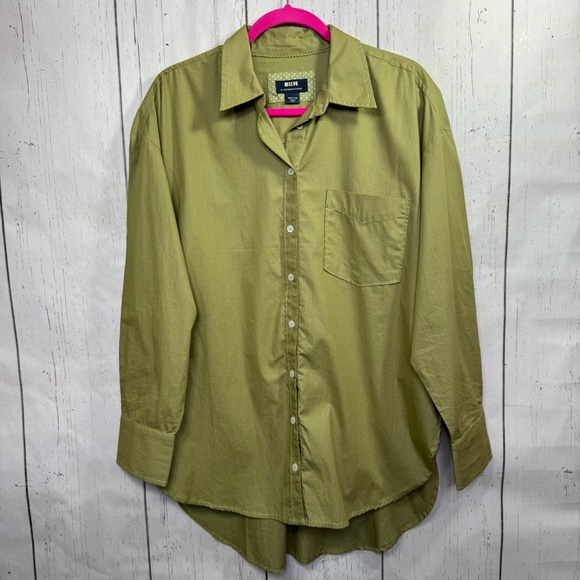 Maeve Tops - Maeve by Anthropologie Green Button Up Shirt High Low Pocket M Minimalist Casual